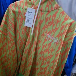 Snow Day Green and Orange Flame Hoodie